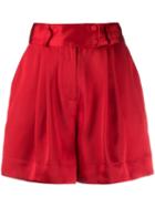 Styland Pleated Wide-leg Shorts - Red