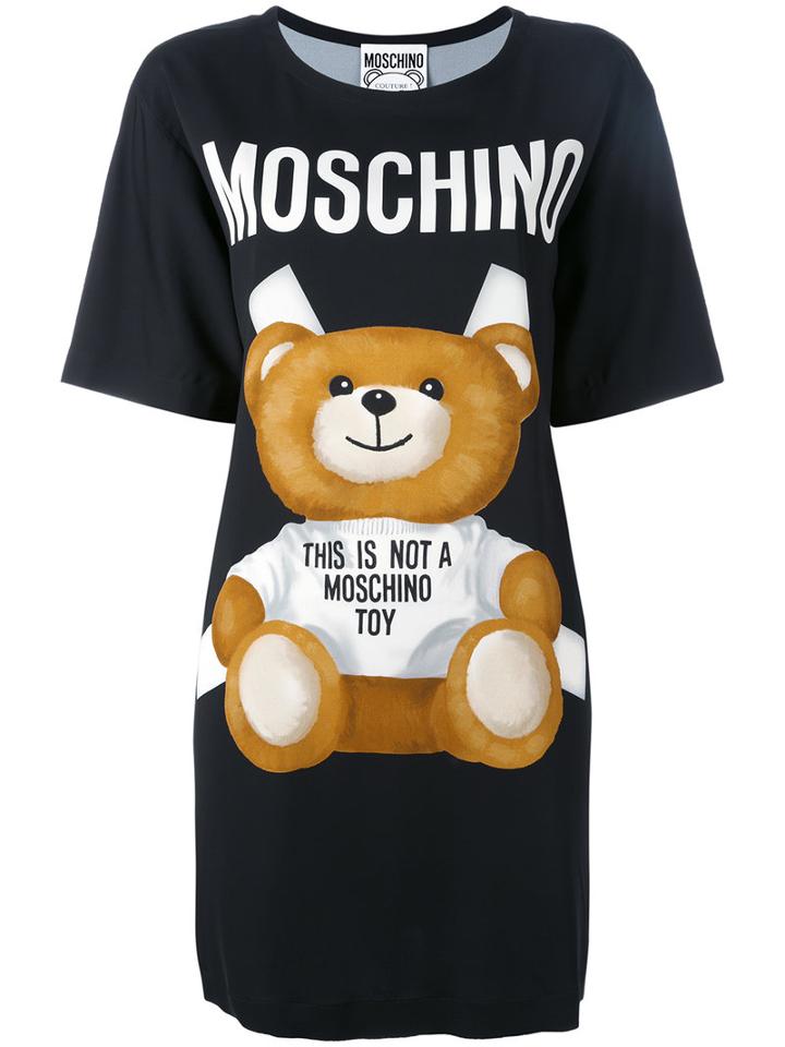 Moschino Paper Toy Bear T-shirt Dress, Women's, Size: 40, Black, Viscose/other Fibres