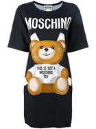 Moschino Paper Toy Bear T-shirt Dress, Women's, Size: 40, Black, Viscose/other Fibres
