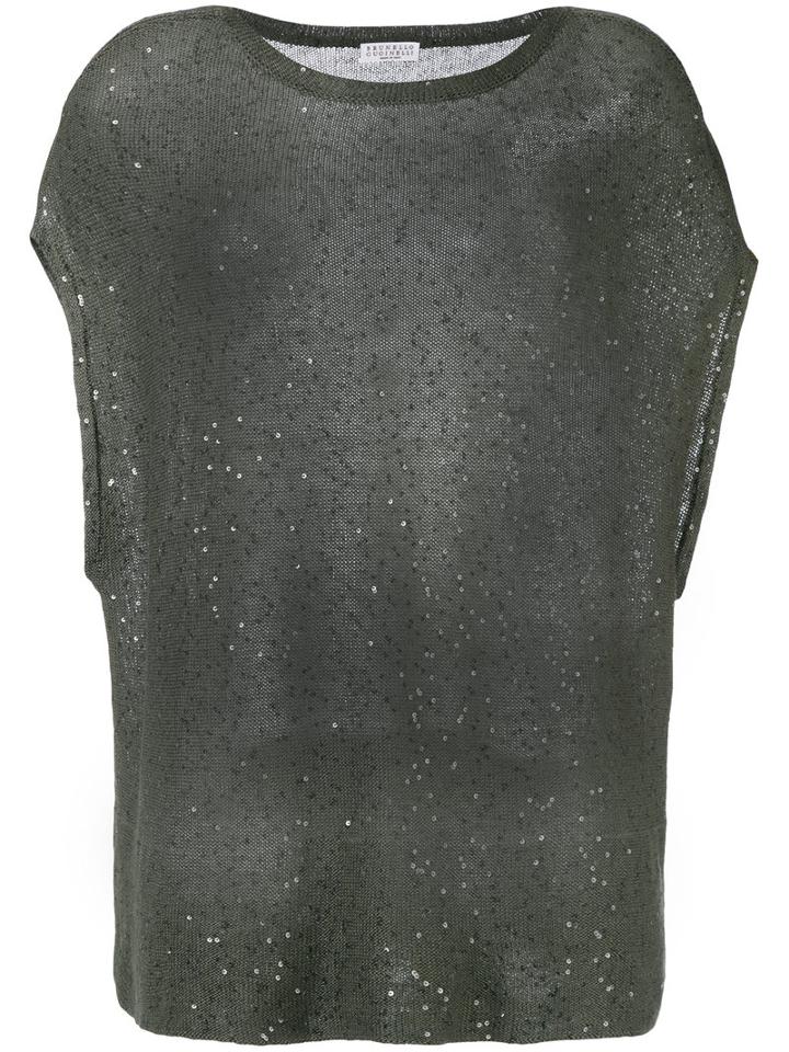 Brunello Cucinelli - Shortsleeved Sweater - Women - Silk/linen/flax/polyamide - M, Green, Silk/linen/flax/polyamide