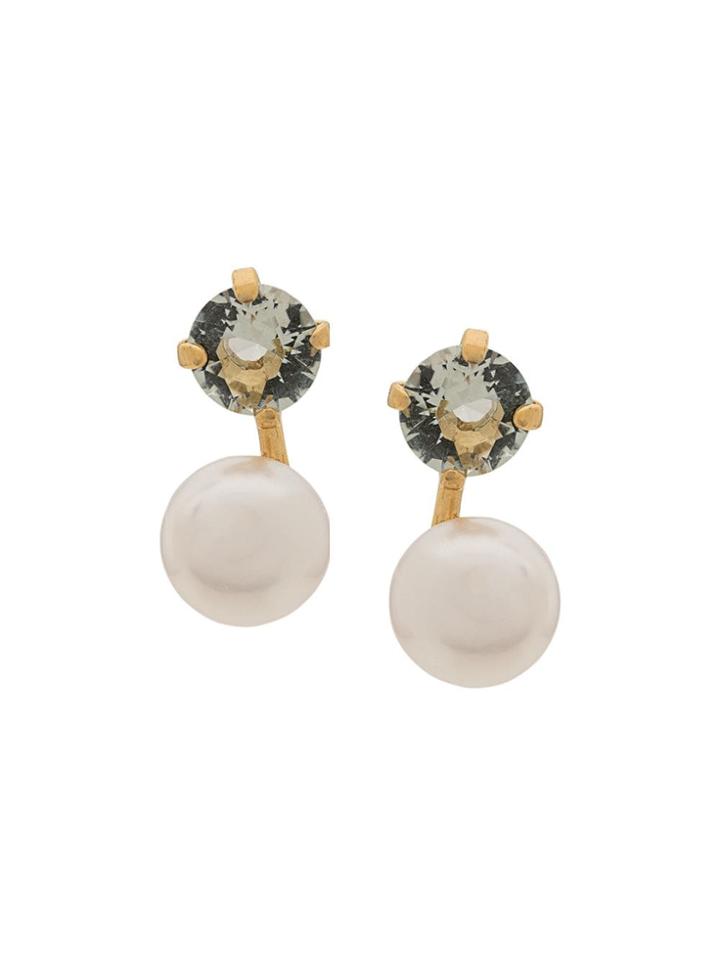 Wouters & Hendrix Green Crystal And Pearl Earrings - Gold