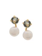 Wouters & Hendrix Green Crystal And Pearl Earrings - Gold