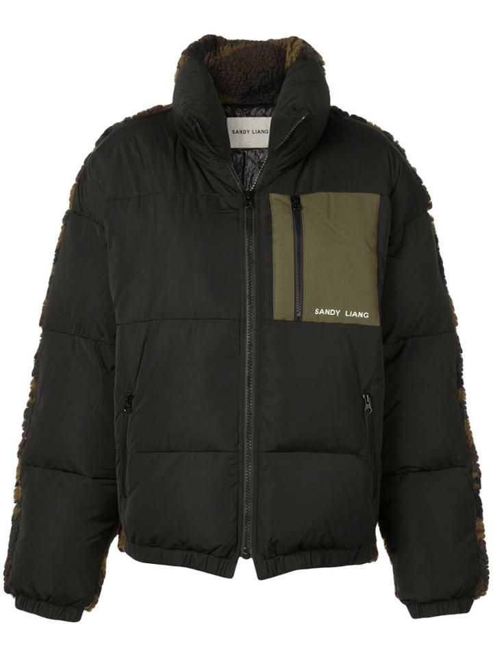 Sandy Liang Camouflage Shearling Coat - Black