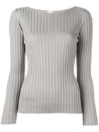 Eleventy Ribbed Top With Scoop Neckline, Women's, Size: Medium, Grey, Silk