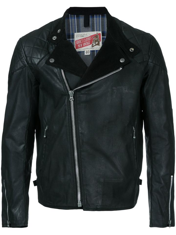 Addict Clothes Japan Vintage Style Waxed Biker Jacket - Black
