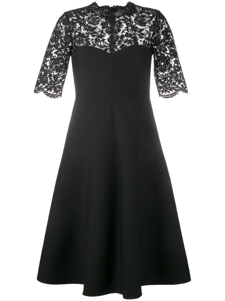 Valentino Corded Lace And Crepe Dress, Women's, Size: 40, Black, Virgin Wool/silk/cotton/silk