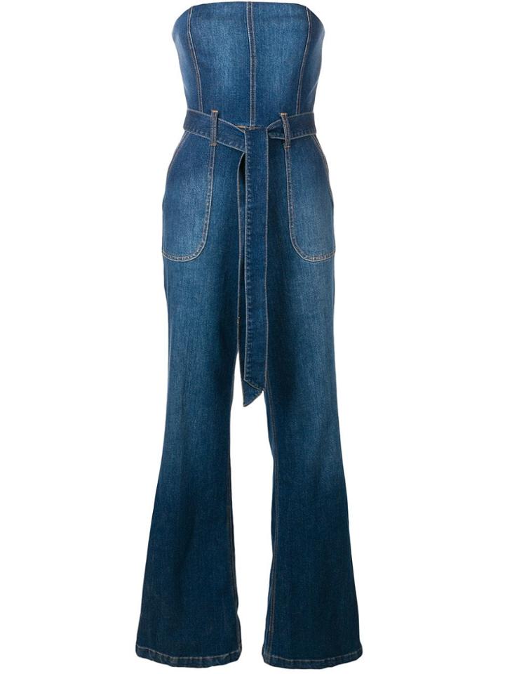 Alice+olivia Strapless Denim Jumpsuit - Blue