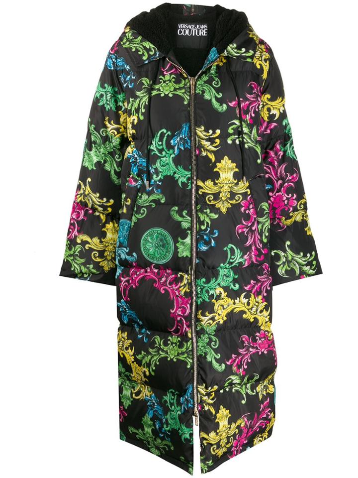 Versace Jeans Couture Baroque Print Puffer Coat - Black