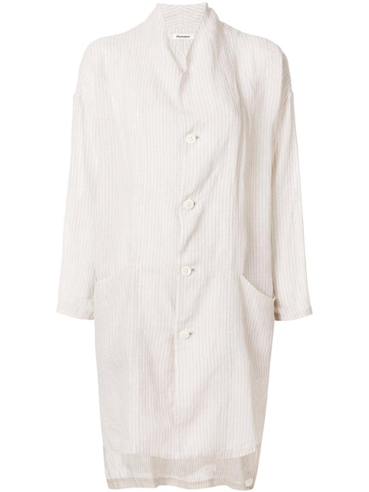 Plantation Stripe Buttoned Coat - Nude & Neutrals