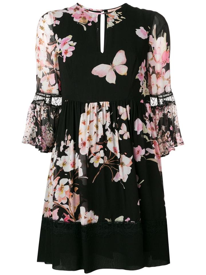 Twin-set Floral Print Mini Dress - Black