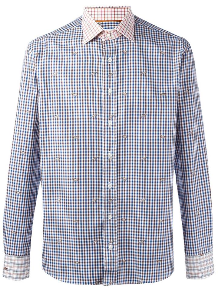 Etro Checked Button Down Shirt, Men's, Size: 38, Brown, Cotton
