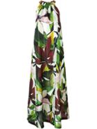 Erika Cavallini Floral Print Maxi Dress, Women's, Size: 42, Green, Calf Leather/silk