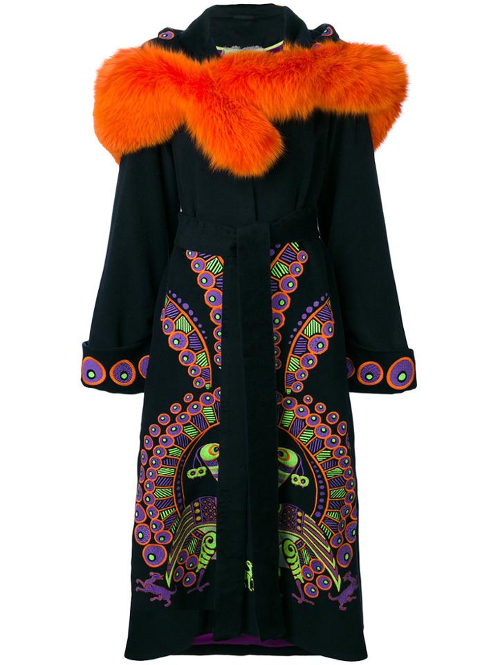 Yuliya Magdych Peacock Hooded Embroidered Coat - Black