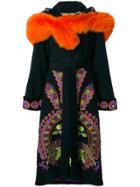 Yuliya Magdych Peacock Hooded Embroidered Coat - Black