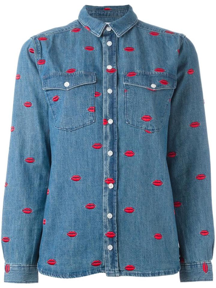 Zoe Karssen Lips Denim Shirt, Women's, Size: Small, Blue, Cotton