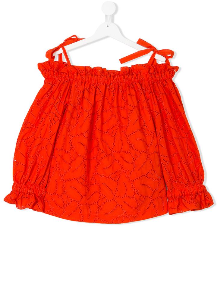 Msgm Kids Teen Perforated Bardot Blouse - Red