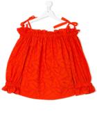 Msgm Kids Teen Perforated Bardot Blouse - Red