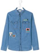 Kenzo Kids Logo Patch Denim Shirt, Boy's, Size: 16 Yrs, Blue