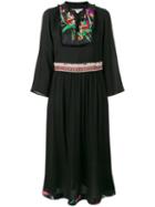 Etro Floral Print Pleated Trim Dress, Women's, Size: 42, Black, Viscose/silk