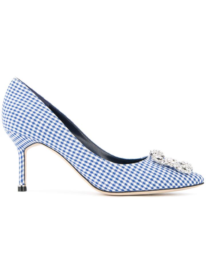 Manolo Blahnik Hangisi Gingham Mules - Blue