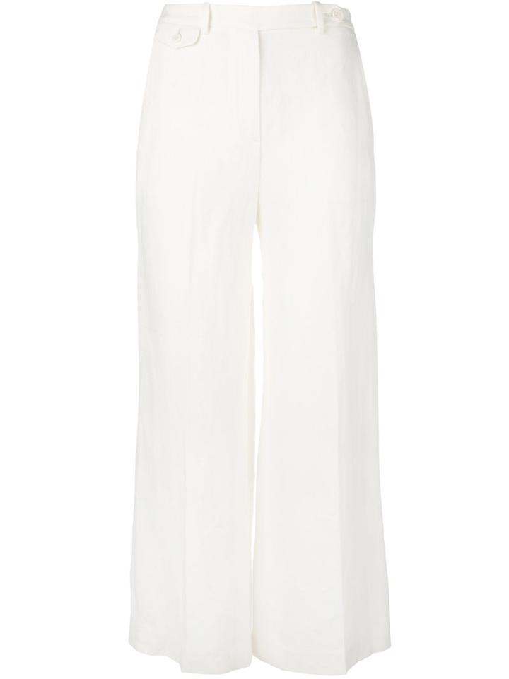 Theory - Wide Leg Trousers - Women - Cotton/linen/flax - 4, Nude/neutrals, Cotton/linen/flax