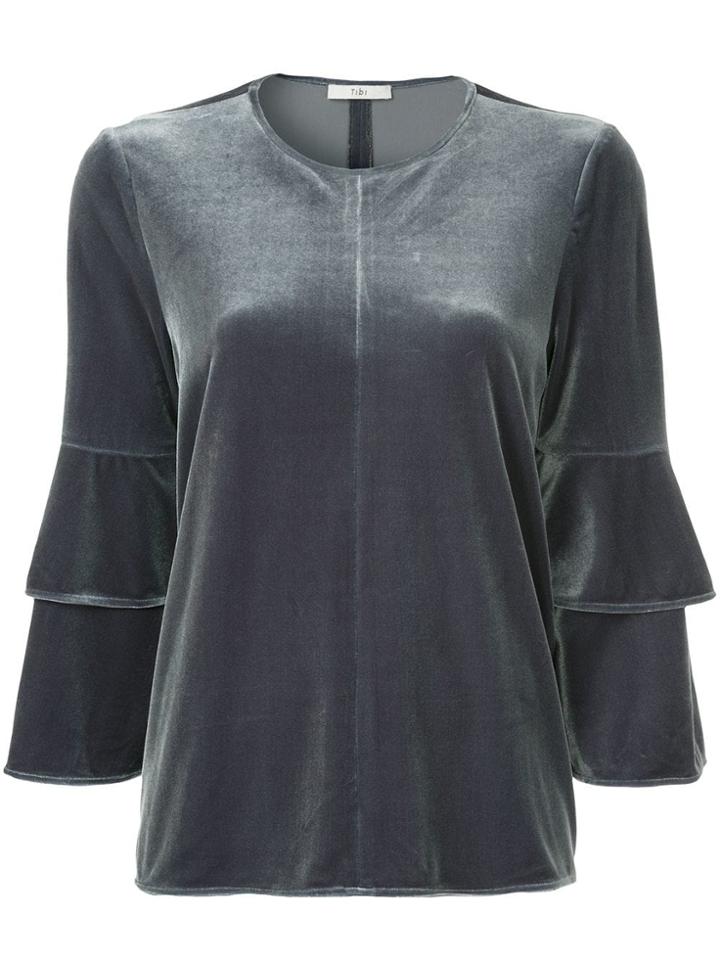 Tibi Velvet Bell Sleeve Top - Grey