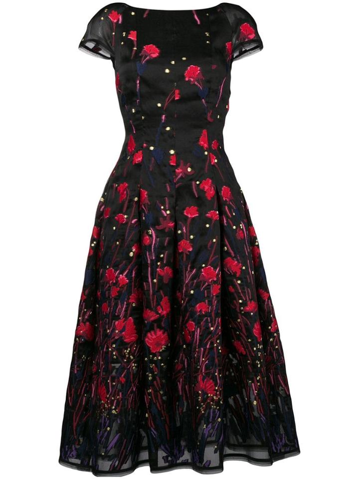 Talbot Runhof Poppy Embroidered Flared Dress - Black