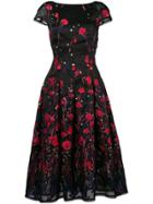 Talbot Runhof Poppy Embroidered Flared Dress - Black