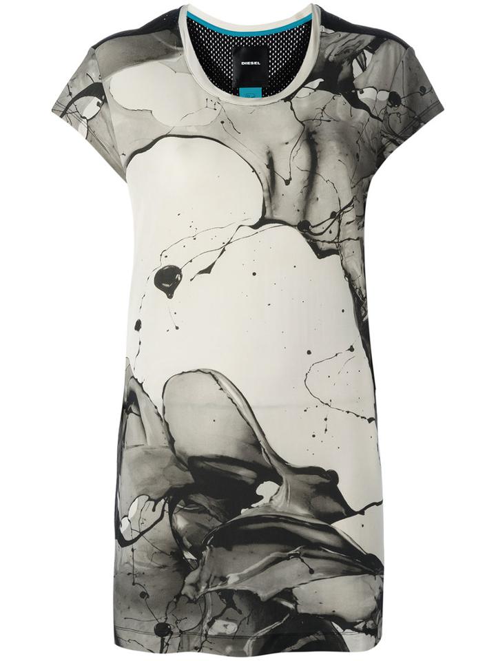Diesel Splatter Print Long T-shirt, Women's, Size: Medium, Grey, Cupro/spandex/elastane