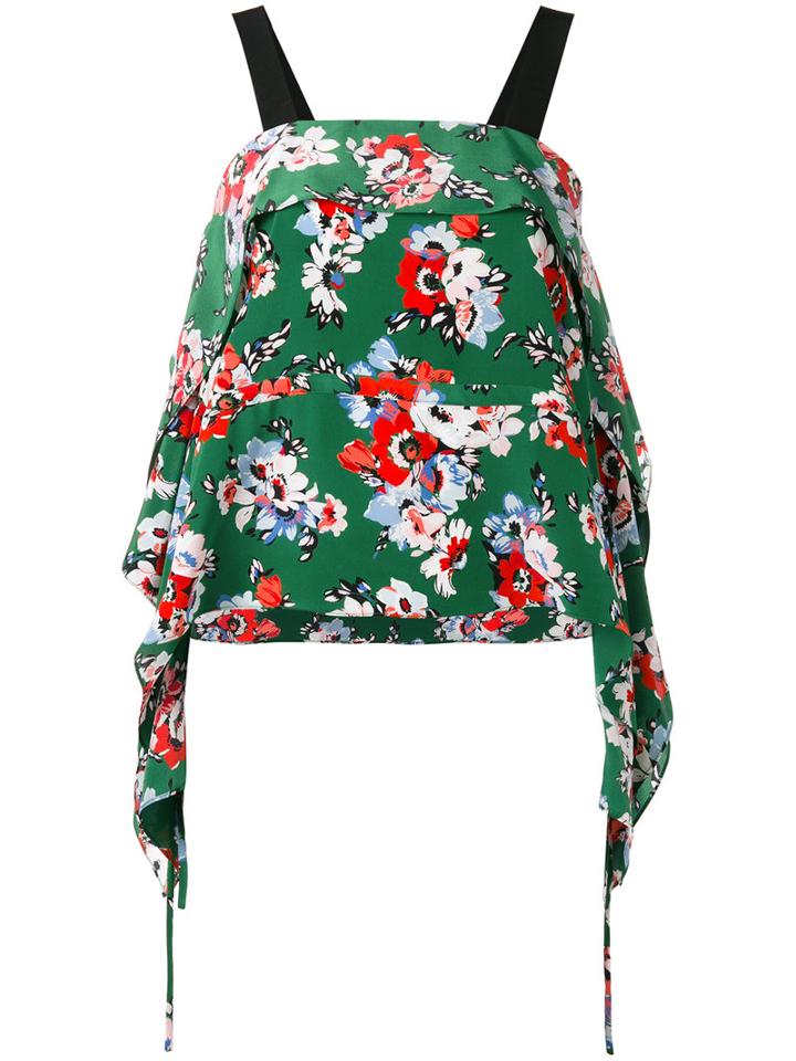 Msgm Floral Print Top, Women's, Size: 40, Green, Silk
