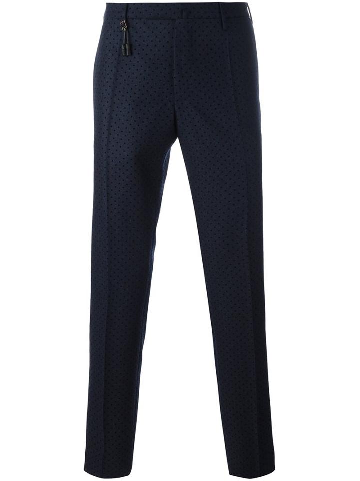 Incotex Polka Dots Pattern Trousers, Men's, Size: 50, Blue, Wool