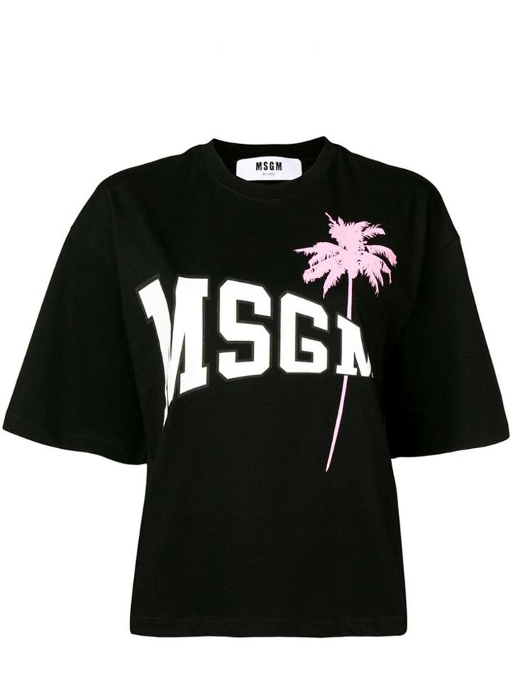 Msgm Palm Tree Logo Print T-shirt - Black