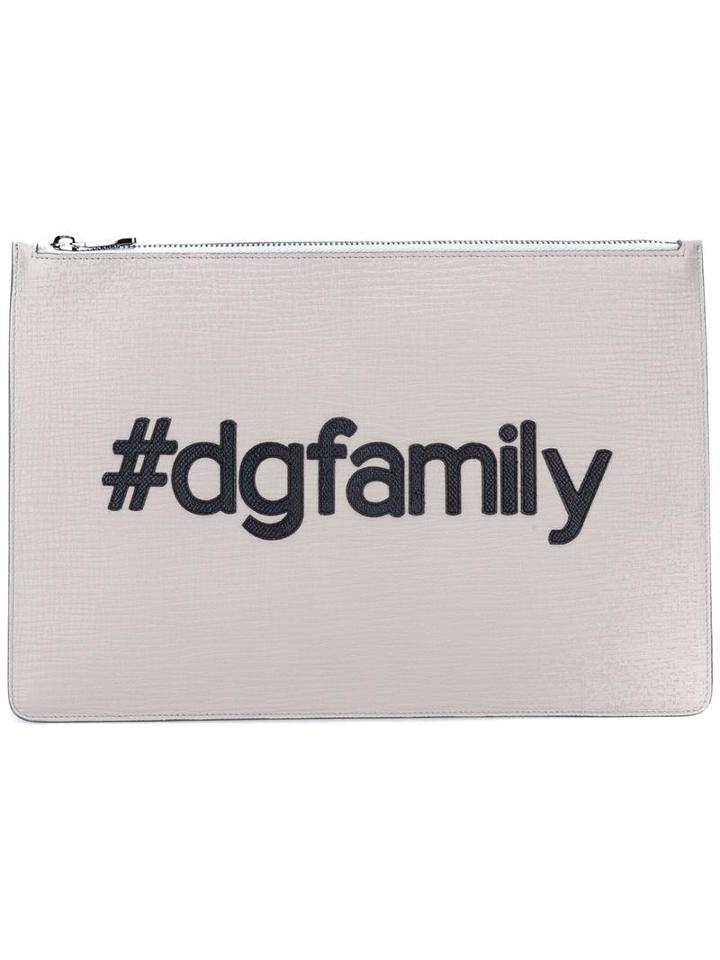 Dolce & Gabbana #dgfamily Patch Clutch, Men's, Grey, Calf Leather