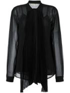 Michael Michael Kors Semi Sheer Bow Neck Shirt, Women's, Size: Xl, Black, Polyester
