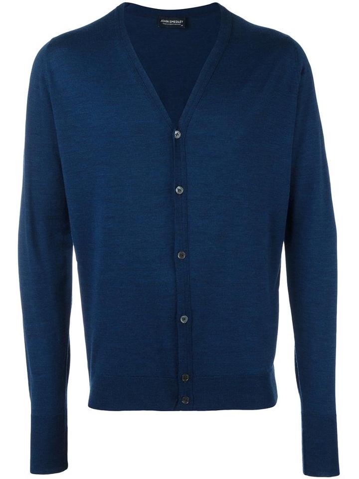 John Smedley V-neck Cardigan, Men's, Size: Medium, Blue, Merino