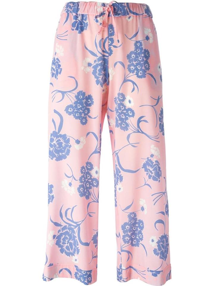 P.a.r.o.s.h. Cropped Floral Print Trousers, Women's, Size: Large, Pink/purple, Silk/spandex/elastane