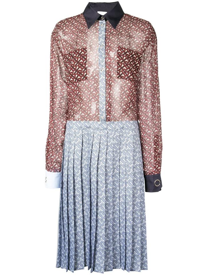 Burberry Logo Print Pleated Shirt Dress - Black