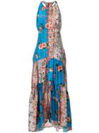 Black Coral Long Floral Print Dress - Blue