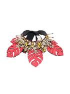 La Doublej Embellished Leaf Necklace - Red