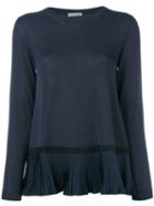 Moncler - Pleated Hem Top - Women - Cotton/polyester/viscose - S, Women's, Blue, Cotton/polyester/viscose