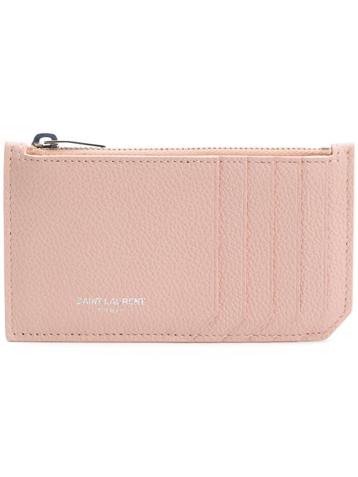 Saint Laurent Pebbled Fragments Card Holder - Pink & Purple