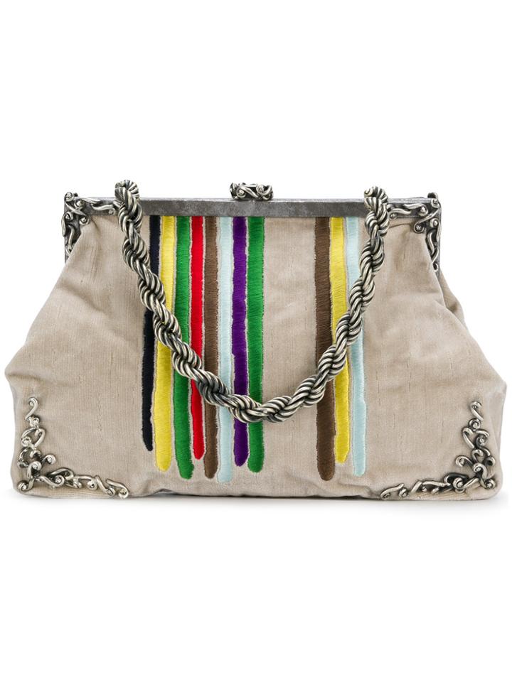 Bottega Veneta Vintage Striped Detail Shouder Bag - Nude & Neutrals