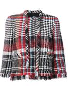 Oscar De La Renta Tweed Plaid Jacket With Frayed Edges - Black