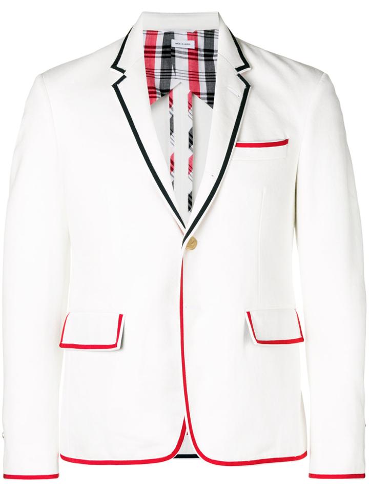 Thom Browne Grosgrain-tipped High Armhole Denim Sport Coat - White