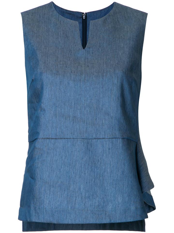 Denim Shift Top - Women - Linen/flax - 38, Blue, Linen/flax, Estnation