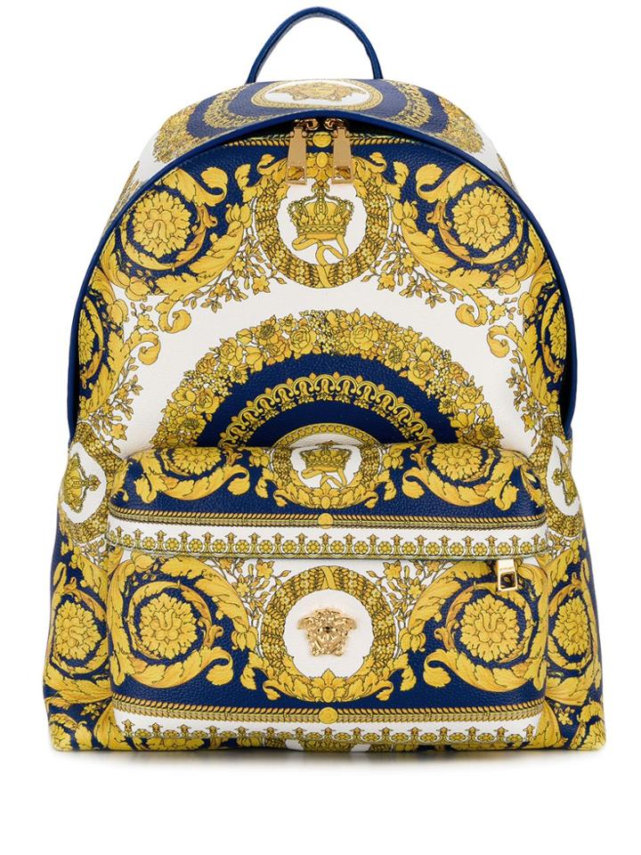Versace Gold Barocco Print Backpack - Yellow