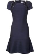 Hervé Léger - Lace-up Detail Dress - Women - Nylon/spandex/elastane/rayon - M, Blue, Nylon/spandex/elastane/rayon