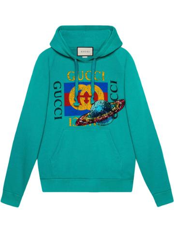 Gucci Gucci Logo Hooded Sweatshirt With Planet - Blue