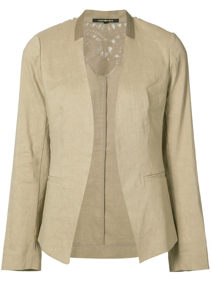 Collarless Open Blazer - Women - Linen/flax/spandex/elastane/viscose - S, Brown, Linen/flax/spandex/elastane/viscose, Kobi Halperin
