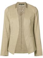 Collarless Open Blazer - Women - Linen/flax/spandex/elastane/viscose - S, Brown, Linen/flax/spandex/elastane/viscose, Kobi Halperin